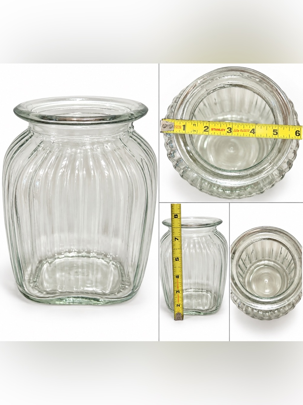 Source Unknown Clear Ribbed Glass Jar Vase